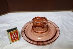 Art Deco Pink Depression Glass Elephant Figural Ashtray. 