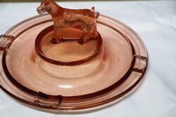 Art Deco Pink Depression Glass Terrier Figural Ashtray 