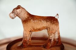 Art Deco Pink Depression Glass Terrier Figural Ashtray 