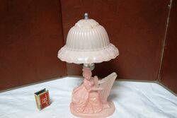 Art Deco Pink Glass Lady Playing Harp Boudoir Lamp 