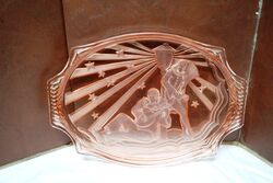 Art Deco Pink Glass Pierrot & Pierrette Tray. #