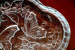 Art Deco SOWERBY Blue Glass Butterfly Trinket Tray 