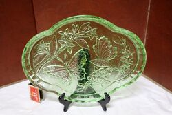 Art Deco SOWERBY Green Glass Butterfly Trinket Tray. #