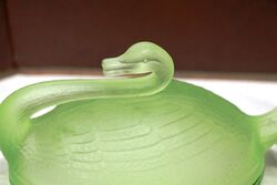 Art Deco Sowerby Uranium Glass Swan Butter Dish 