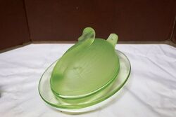 Art Deco Sowerby Uranium Glass Swan Butter Dish 