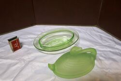 Art Deco Sowerby Uranium Glass Swan Butter Dish 