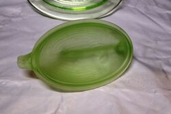 Art Deco Sowerby Uranium Glass Swan Butter Dish 