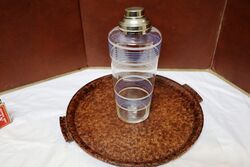 Art Deco Tray with Cocktail Shaker and 6 Beakers 