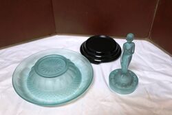 Art Deco Turquoise  Uranium 3 Piece Float Bowl 