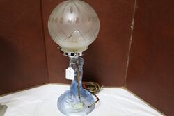 Art Deco Walther + Sohne Blue Glass Figure Table Lamp and Shade  