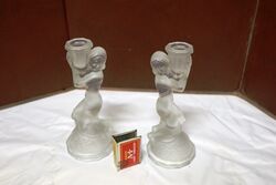 Art Deco Walther and Sohne Frosted Pair of Kneeling Candlesticks 