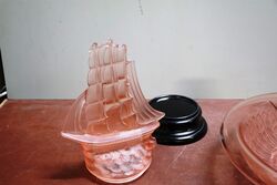 Art Deco Walther and Sohne frosted pink glass and39Segelbootand39 Nelson Figure 