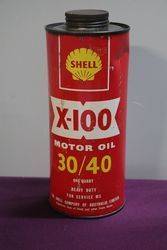 Australian Shell One Quart X-100 Motor Oil Tin 