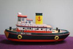 Battery Operated Modern Toys Japanese Tug Boat Neptune Tin Plate