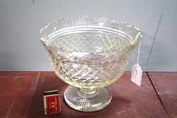 C19th Antique Lead Glass Diamond Cut Footed Bowl. #