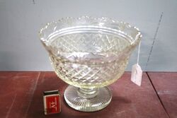 C19th Antique Lead Glass Diamond Cut Footed Bowl 