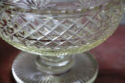 C19th Antique Lead Glass Diamond Cut Footed Bowl 