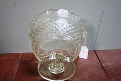 C19th Antique Lead Glass Diamond Cut Footed Bowl 