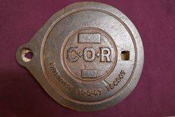 Embossed Cast Iron C.O.R Tank Cover.