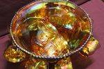 Carnival Glass Punch Bowl With 12 Cups