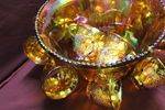 Carnival Glass Punch Bowl With 12 Cups