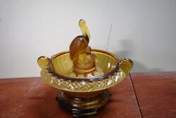 Deco Amber Glass Float Bowl On Cloud Glass Stand C1930 #