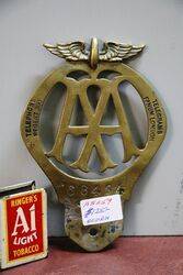 Early Brass AA Badge Bar Car Badge