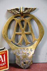 Early Brass AA Badge Bar Car Badge