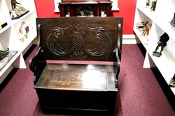 Early C20th Carved Oak Monks Bench 
