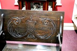 Early C20th Carved Oak Monks Bench 