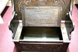 Early C20th Carved Oak Monks Bench 