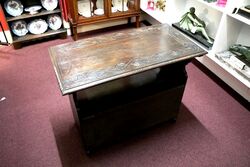 Early C20th Carved Oak Monks Bench 