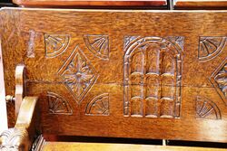 Early C20th English Carved Oak Monks Bench 