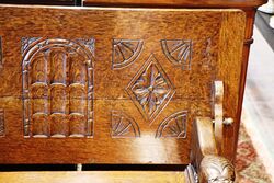 Early C20th English Carved Oak Monks Bench 