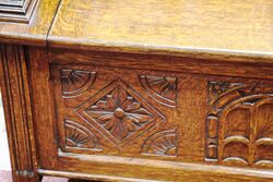 Early C20th English Carved Oak Monks Bench 