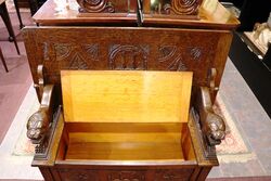 Early C20th English Carved Oak Monks Bench 