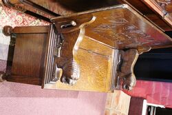 Early C20th English Carved Oak Monks Bench 