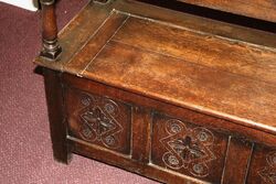 Early C20th English Carved Oak Monks Bench 