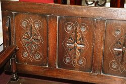 Early C20th English Carved Oak Monks Bench 