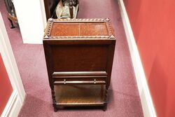 Early C20th English Oak Sliding Opening Top. Sewing Box.#