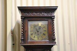Early C20th Oak Brass Face Grandmother Clock 