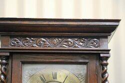 Early C20th Oak Brass Face Grandmother Clock 