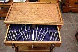 Early C20th Oak Cutlery CanteenTea Trolley 