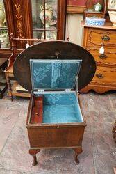 Early C20th Walnut Round Top Sewing Table 