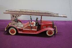 Early Tin Plat Wind Up Fire Truck 