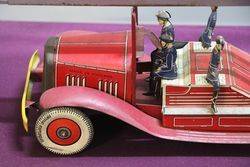 Early Tin Plat Wind Up Fire Truck 