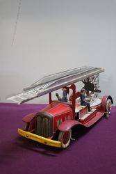 Early Tin Plat Wind Up Fire Truck 