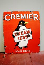 Early Vintage Cremier Cream Ices Pictorial Enamel Sign. #