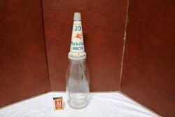 Embossed Mobiloil 1 quart Bottle & Tin Top.