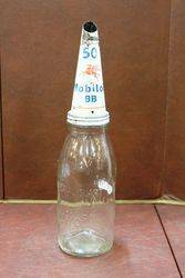 Embossed Mobiloil Quart Oil Bottle With Tin Top